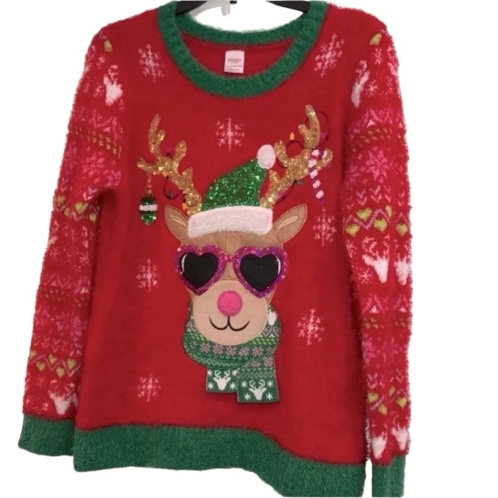 HOLIDAY TIME red reindeer Christmas sweater size XLarge